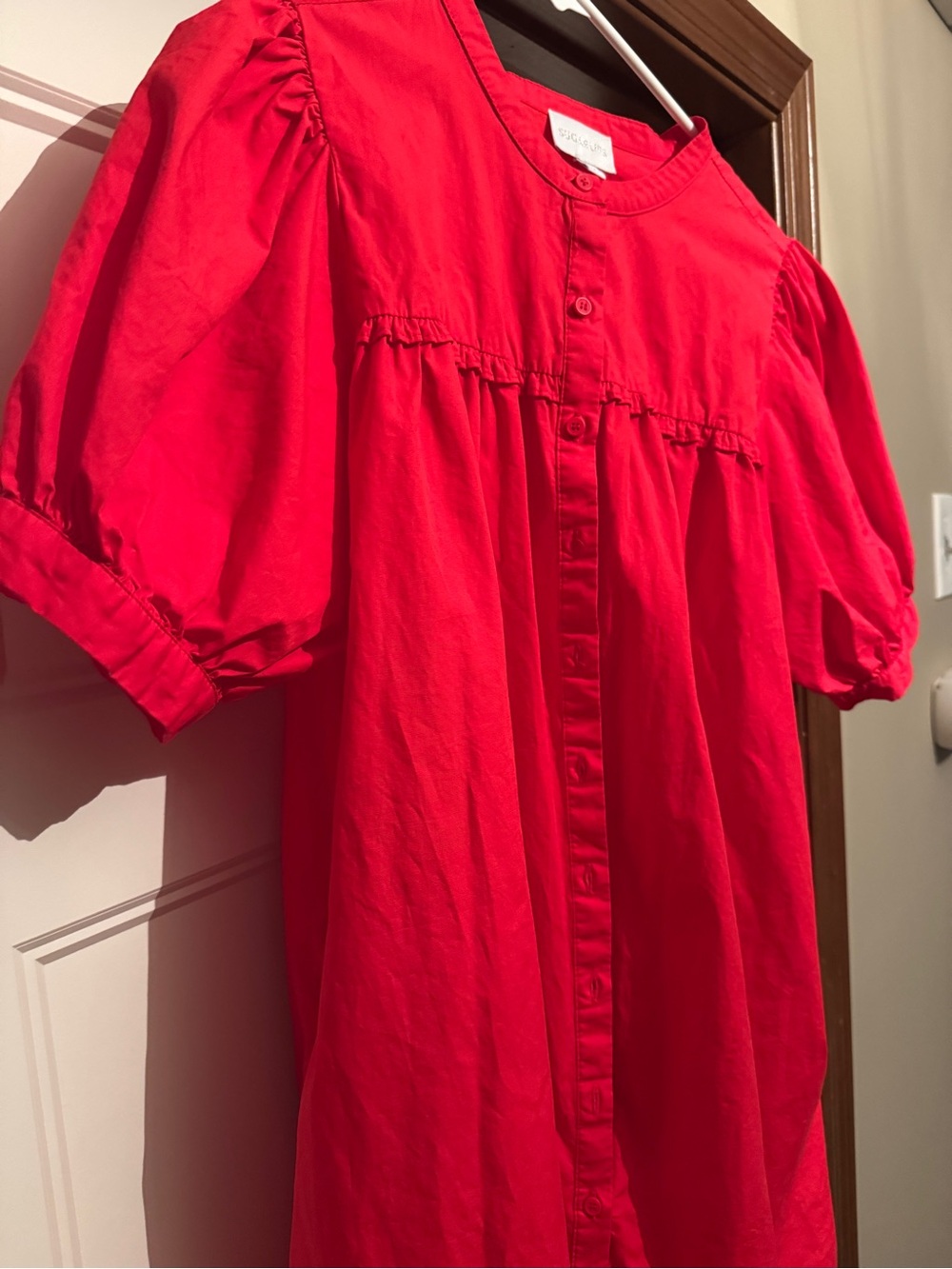 Sugarlips Red Button-Front Puff Sleeve Casual Dress